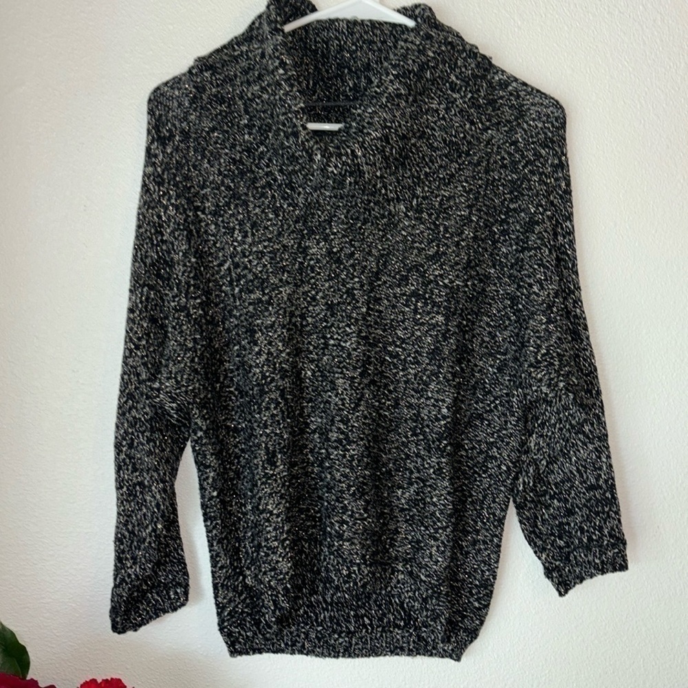 INC International Concepts Chunky Knit Black and Metallic Cowl Neck Sweater Sz M